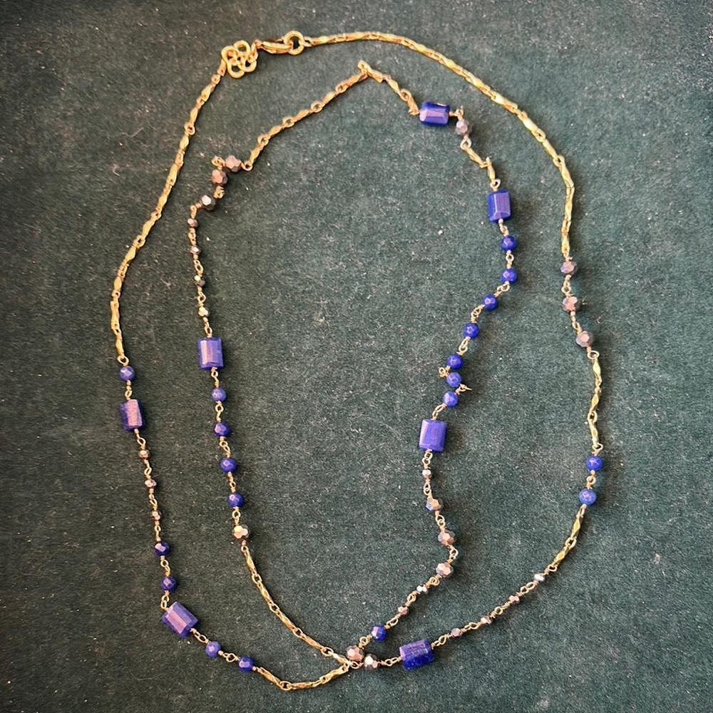 Gold and Blue Beaded Necklace